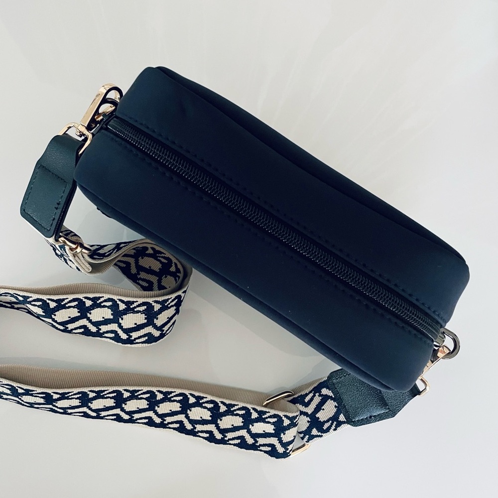 DIOR Navy Blue Crossbody Bag sholder strap pattern logo zipper neoprene - Picture 4 of 4